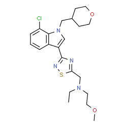 ChemSpider 2D Image | N-({3-[7-Chloro-1-(tetrahydro-2H-pyran-4-ylmethyl)-1H-indol-3-yl]-1,2,4-thiadiazol-5-yl}methyl)-N-ethyl-2-methoxyethanamine | C22H29ClN4O2S
