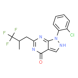 ChemSpider 2D Image | 1-(2-Chlorophenyl)-6-(3,3,3-trifluoro-2-methylpropyl)-1,2-dihydro-4H-pyrazolo[3,4-d]pyrimidin-4-one | C15H12ClF3N4O
