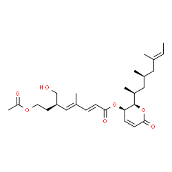 ChemSpider 2D Image | (2R,3R)-2-[(2S,4R,6E)-4,6-Dimethyl-6-octen-2-yl]-6-oxo-3,6-dihydro-2H-pyran-3-yl (2E,4E,6S)-8-acetoxy-6-(hydroxymethyl)-4-methyl-2,4-octadienoate | C27H40O7