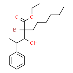 ChemSpider 2D Image | Ethyl 2-bromo-2-(1-hydroxy-2-phenylpropyl)octanoate | C19H29BrO3