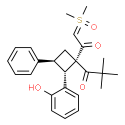 ChemSpider 2D Image | 1-[(1S,2S,3S)-1-{[Dimethyl(oxido)-lambda~6~-sulfanylidene]acetyl}-2-(2-hydroxyphenyl)-3-phenylcyclobutyl]-2,2-dimethyl-1-propanone | C25H30O4S