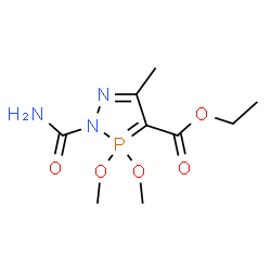 ChemSpider 2D Image | Ethyl 2-carbamoyl-3,3-dimethoxy-5-methyl-2H-1,2,3lambda~5~-diazaphosphole-4-carboxylate | C9H16N3O5P