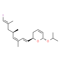 ChemSpider 2D Image | (2R,6R)-2-[(1E,3Z,5R,7E)-8-Iodo-3,5,7-trimethyl-1,3,7-octatrien-1-yl]-6-isopropoxy-3,6-dihydro-2H-pyran | C19H29IO2