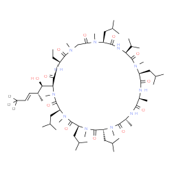ChemSpider 2D Image | (3S,6S,9R,12R,15S,18S,21S,24S,30S,33S)-30-Ethyl-33-[(1R,2R,3E)-1-hydroxy-2-methyl(5,5,5-~2~H_3_)-3-penten-1-yl]-3,6,9,18,24-pentaisobutyl-21-isopropyl-1,4,7,10,12,15,19,25,28-nonamethyl-1,4,7,10,13,16
,19,22,25,28,31-undecaazacyclotritriacontane-2,5,8,11,14,17,20,23,26,29,32-undecone | C62H108D3N11O12