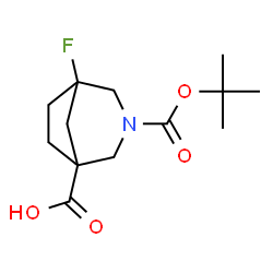 ChemSpider 2D Image | 5-Fluoro-3-{[(2-methyl-2-propanyl)oxy]carbonyl}-3-azabicyclo[3.2.1]octane-1-carboxylic acid | C13H20FNO4