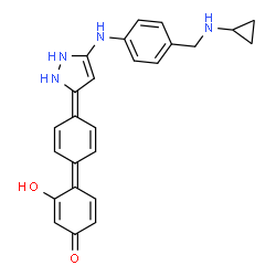 ChemSpider 2D Image | 4-[4-[5-[4-[(cyclopropylamino)methyl]anilino]-1,2-dihydropyrazol-3-ylidene]-1-cyclohexa-2,5-dienylidene]-3-hydroxy-1-cyclohexa-2,5-dienone | C25H24N4O2
