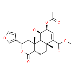 ChemSpider 2D Image | Methyl (2S,4aS,6aR,9S,10R,10bR)-9-acetoxy-2-(3-furyl)-10-hydroxy-6a,10b-dimethyl-4-oxo-1,4,4a,5,6,6a,9,10,10a,10b-decahydro-2H-benzo[f]isochromene-7-carboxylate | C23H28O8