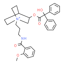 ChemSpider 2D Image | 3-[2-Hydroxy(diphenyl)acetoxy]-1-{3-[(2-methoxybenzoyl)amino]propyl}-1-azoniabicyclo[2.2.2]octane | C32H37N2O5