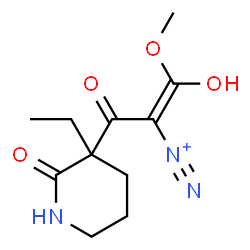 ChemSpider 2D Image | (1E)-3-(3-Ethyl-2-oxo-3-piperidinyl)-1-hydroxy-1-methoxy-3-oxo-1-propene-2-diazonium | C11H16N3O4