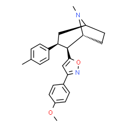 ChemSpider 2D Image | (1R,2S,3S,5S)-2-[3-(4-Methoxyphenyl)-1,2-oxazol-5-yl]-8-methyl-3-(4-methylphenyl)-8-azabicyclo[3.2.1]octane | C25H28N2O2