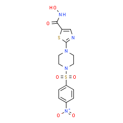 ChemSpider 2D Image | N-Hydroxy-2-{4-[(4-nitrophenyl)sulfonyl]-1-piperazinyl}-1,3-thiazole-5-carboxamide | C14H15N5O6S2