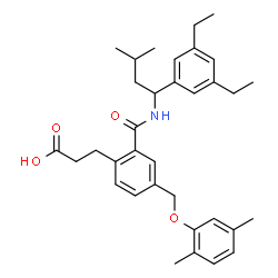 ChemSpider 2D Image | 3-(2-{[1-(3,5-Diethylphenyl)-3-methylbutyl]carbamoyl}-4-[(2,5-dimethylphenoxy)methyl]phenyl)propanoic acid | C34H43NO4