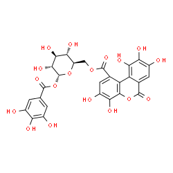 ChemSpider 2D Image | 6-O-[(3,4,8,9,10-Pentahydroxy-6-oxo-6H-benzo[c]chromen-1-yl)carbonyl]-1-O-(3,4,5-trihydroxybenzoyl)-alpha-D-glucopyranose | C27H22O18