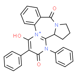 ChemSpider 2D Image | 4-Hydroxy-2,10-dioxo-1,3-diphenyl-1,10,12,13,14,14a-hexahydro-2H-pyrimido[1,2-a]pyrrolo[2,1-c][1,4]benzodiazepin-5-ium | C27H22N3O3