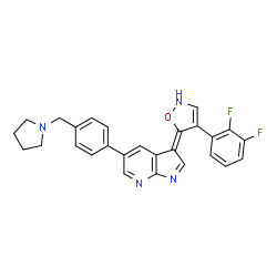 ChemSpider 2D Image | (3E)-3-[4-(2,3-Difluorophenyl)-1,2-oxazol-5(2H)-ylidene]-5-[4-(1-pyrrolidinylmethyl)phenyl]-3H-pyrrolo[2,3-b]pyridine | C27H22F2N4O