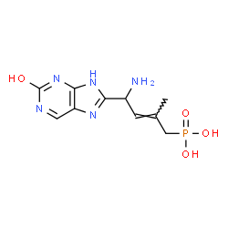 ChemSpider 2D Image | [(2E)-4-Amino-4-(2-hydroxy-9H-purin-8-yl)-2-methyl-2-buten-1-yl]phosphonic acid | C10H14N5O4P