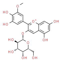 ChemSpider 2D Image | 2-(3,4-Dihydroxy-5-methoxyphenyl)-5,7-dihydroxy-3-chromeniumyl beta-D-galactopyranoside | C22H23O12