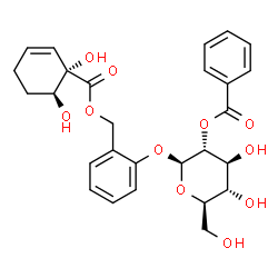 ChemSpider 2D Image | 2-[(2-O-Benzoyl-beta-D-glucopyranosyl)oxy]benzyl (1S,6S)-1,6-dihydroxy-2-cyclohexene-1-carboxylate | C27H30O11