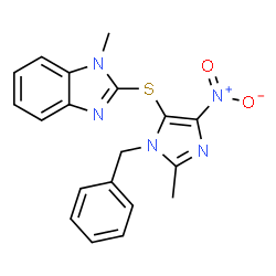 ChemSpider 2D Image | 2-(3-Benzyl-2-methyl-5-nitro-3H-imidazol-4-ylsulfanyl)-1-methyl-1H-benzoimidazole | C19H17N5O2S