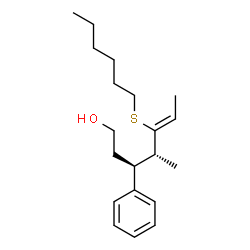 ChemSpider 2D Image | (3S,4R,5Z)-5-(Hexylsulfanyl)-4-methyl-3-phenyl-5-hepten-1-ol | C20H32OS