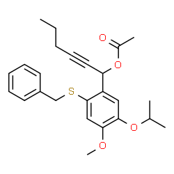 ChemSpider 2D Image | 1-[2-(Benzylsulfanyl)-5-isopropoxy-4-methoxyphenyl]-2-hexyn-1-yl acetate | C25H30O4S