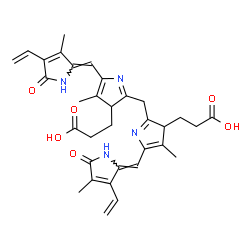 ChemSpider 2D Image | 3-[2-[[3-(2-carboxyethyl)-4-methyl-5-[(Z)-(4-methyl-5-oxo-3-vinyl-pyrrol-2-ylidene)methyl]-3H-pyrrol-2-yl]methyl]-4-methyl-5-[(Z)-(3-methyl-5-oxo-4-vinyl-pyrrol-2-ylidene)methyl]-3H-pyrrol-3-yl]propanoic acid | C33H36N4O6