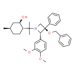 ChemSpider 2D Image | (1R,2S,5R)-2-{2-[(2S,3R)-3-(Benzyloxy)-2-(3,4-dimethoxyphenyl)-3-phenyl-1-azetidinyl]-2-propanyl}-5-methylcyclohexanol | C34H43NO4