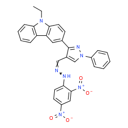 ChemSpider 2D Image | 3-(4-{(Z)-[(2,4-Dinitrophenyl)hydrazono]methyl}-1-phenyl-1H-pyrazol-3-yl)-9-ethyl-9H-carbazole | C30H23N7O4