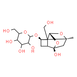 ChemSpider 2D Image | (1R,3S,6R,8S)-6-Hydroxy-2-(hydroxymethyl)-8-methyl-9,10-dioxatetracyclo[4.3.1.0~2,5~.0~3,8~]dec-3-yl hexopyranoside | C16H24O10