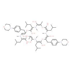 ChemSpider 2D Image | (2Z,8Z,14E,17E,20Z,23E)-3,9,15,21-Tetraisobutyl-4,6,10,16,18,22-hexamethyl-12,24-bis[4-(4-morpholinyl)benzyl]-1,7,13,19-tetraoxa-4,10,16,22-tetraazacyclotetracosa-2,5,8,11,14,17,20,23-octaene-2,5,8,11
,14,17,20,23-octol | C60H90N6O14