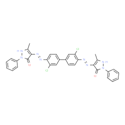 ChemSpider 2D Image | 4,4'-[(3,3'-Dichloro-4,4'-biphenyldiyl)di(E)-2,1-diazenediyl]bis(5-methyl-2-phenyl-1,2-dihydro-3H-pyrazol-3-one) | C32H24Cl2N8O2