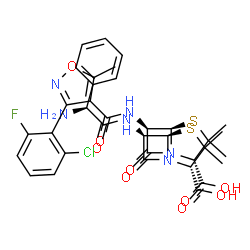 ChemSpider 2D Image | (2S,5R,6R)-6-{[(2S)-2-Amino-2-phenylacetyl]amino}-3,3-dimethyl-7-oxo-4-thia-1-azabicyclo[3.2.0]heptane-2-carboxylic acid - (2S,5R,6R)-6-({[3-(2-chloro-6-fluorophenyl)-5-methyl-1,2-oxazol-4-yl]carbonyl
}amino)-3,3-dimethyl-7-oxo-4-thia-1-azabicyclo[3.2.0]heptane-2-carboxylic acid (1:1) | C35H36ClFN6O9S2