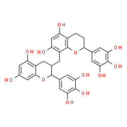 ChemSpider 2D Image | 5-(3-{[5,7-Dihydroxy-2-(3,4,5-trihydroxyphenyl)-3,4-dihydro-2H-chromen-8-yl]methyl}-5,7-dihydroxy-3,4-dihydro-2H-chromen-2-yl)-1,2,3-benzenetriol | C31H28O12