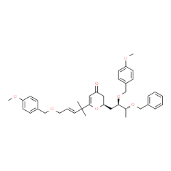 ChemSpider 2D Image | (2R)-2-{(2R,3R)-3-(Benzyloxy)-2-[(4-methoxybenzyl)oxy]butyl}-6-{(3E)-5-[(4-methoxybenzyl)oxy]-2-methyl-3-penten-2-yl}-2,3-dihydro-4H-pyran-4-one | C38H46O7