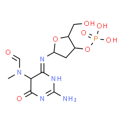ChemSpider 2D Image | N-{2-Amino-5-[formyl(methyl)amino]-6-oxo-5,6-dihydro-4(3H)-pyrimidinylidene}-2-deoxy-3-O-phosphonopentofuranosylamine | C11H18N5O8P