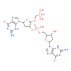 ChemSpider 2D Image | 9-[2-Deoxy-5-O-(hydroxy{[5-(2-imino-6-oxido-2,3-dihydro-9H-purin-9-yl)-2-(phosphonomethoxy)tetrahydro-3-furanyl]oxy}phosphoryl)pentofuranosyl]-2-imino-3,9-dihydro-2H-purin-6-olate | C20H24N10O13P2