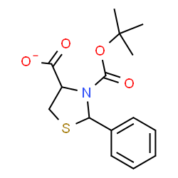 ChemSpider 2D Image | 3-{[(2-Methyl-2-propanyl)oxy]carbonyl}-2-phenyl-1,3-thiazolidine-4-carboxylate | C15H18NO4S