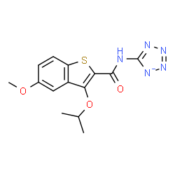 ChemSpider 2D Image | 5-{[(3-Isopropoxy-5-methoxy-1-benzothiophen-2-yl)carbonyl]amino}tetrazol-1-ide | C14H14N5O3S