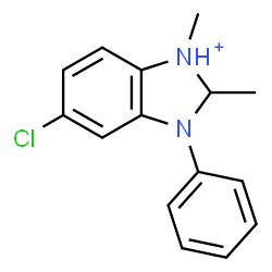 ChemSpider 2D Image | 5-Chloro-1,2-dimethyl-3-phenyl-2,3-dihydro-1H-3,1-benzimidazol-1-ium | C15H16ClN2