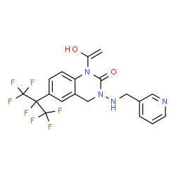 ChemSpider 2D Image | 6-(1,1,1,2,3,3,3-Heptafluoro-2-propanyl)-1-(1-hydroxyvinyl)-3-[(3-pyridinylmethyl)amino]-3,4-dihydro-2(1H)-quinazolinone | C19H15F7N4O2
