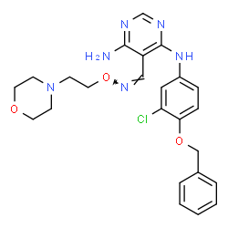 ChemSpider 2D Image | N-[4-(Benzyloxy)-3-chlorophenyl]-5-[(Z)-{[2-(4-morpholinyl)ethoxy]imino}methyl]-4,6-pyrimidinediamine | C24H27ClN6O3