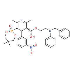ChemSpider 2D Image | (Z)-{2-[Benzyl(phenyl)amino]ethoxy}[5-(5,5-dimethyl-2-oxido-1,3,2-dioxaphosphinan-2-yl)-2,6-dimethyl-4-(3-nitrophenyl)-3(4H)-pyridinylidene]methanol | C34H38N3O7P