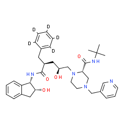 ChemSpider 2D Image | (2S)-1-{(2S,4R)-2-Hydroxy-5-{[(1S,2R)-2-hydroxy-2,3-dihydro-1H-inden-1-yl]amino}-5-oxo-4-[(~2~H_5_)phenylmethyl]pentyl}-N-(2-methyl-2-propanyl)-4-(3-pyridinylmethyl)-2-piperazinecarboxamide (non-prefe
rred name) | C36H42D5N5O4