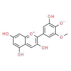 ChemSpider 2D Image | 2-Hydroxy-6-methoxy-4-(3,5,7-trihydroxy-2-chromeniumyl)phenolate | C16H12O7