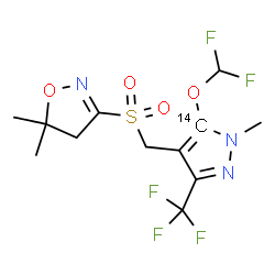 ChemSpider 2D Image | 3-({[5-(Difluoromethoxy)-1-methyl-3-(trifluoromethyl)(5-~14~C)-1H-pyrazol-4-yl]methyl}sulfonyl)-5,5-dimethyl-4,5-dihydro-1,2-oxazole | C1114CH14F5N3O4S