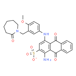 ChemSpider 2D Image | 1-Amino-4-({4-methoxy-3-[(2-oxo-1-azepanyl)methyl]phenyl}amino)-9,10-dioxo-9,10-dihydro-2-anthracenesulfonate | C28H26N3O7S
