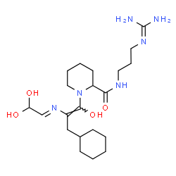 ChemSpider 2D Image | 1-{(1E)-3-Cyclohexyl-2-[(E)-(2,2-dihydroxyethylidene)amino]-1-hydroxy-1-propen-1-yl}-N-{3-[(diaminomethylene)amino]propyl}-2-piperidinecarboxamide | C21H38N6O4