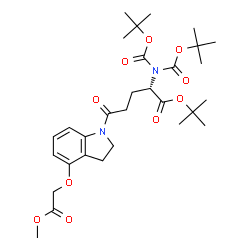 ChemSpider 2D Image | 2-Methyl-2-propanyl (2S)-2-(bis{[(2-methyl-2-propanyl)oxy]carbonyl}amino)-5-[4-(2-methoxy-2-oxoethoxy)-2,3-dihydro-1H-indol-1-yl]-5-oxopentanoate | C30H44N2O10