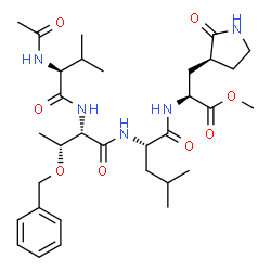 ChemSpider 2D Image | Methyl N-acetyl-L-valyl-O-benzyl-L-threonyl-L-leucyl-3-[(3S)-2-oxo-3-pyrrolidinyl]-L-alaninate | C32H49N5O8