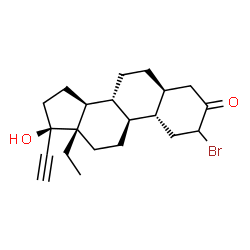 ChemSpider 2D Image | (5S,8R,9R,10S,13S,14S,17R)-2-Bromo-13-ethyl-17-ethynyl-17-hydroxyhexadecahydro-3H-cyclopenta[a]phenanthren-3-one (non-preferred name) | C21H29BrO2